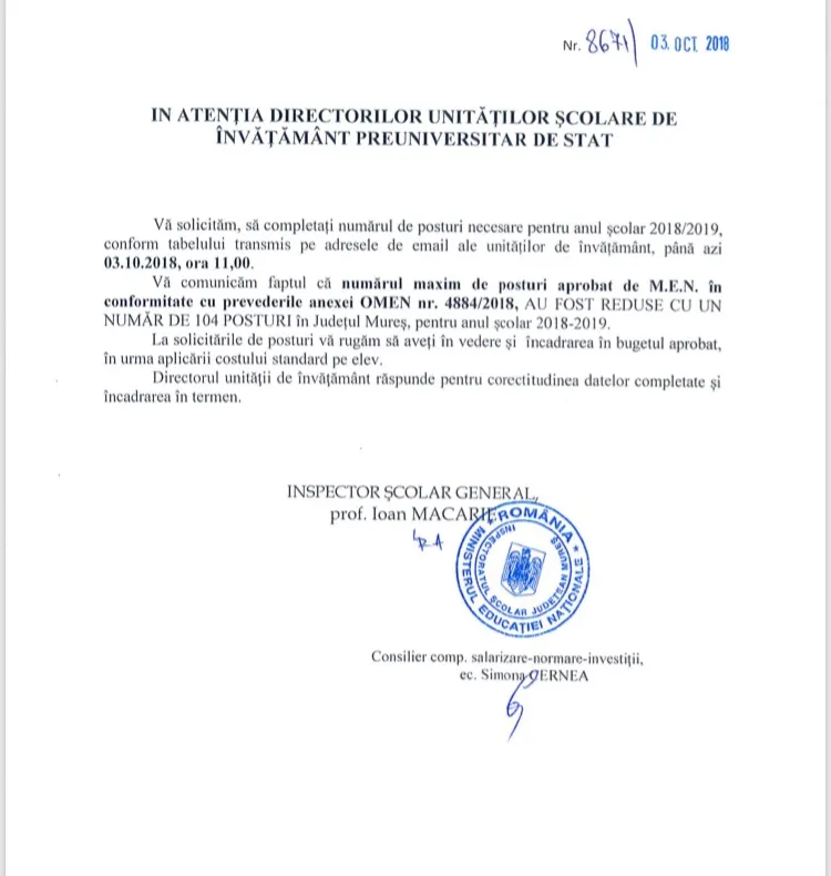 104 posturi desființate în școlile mureșene