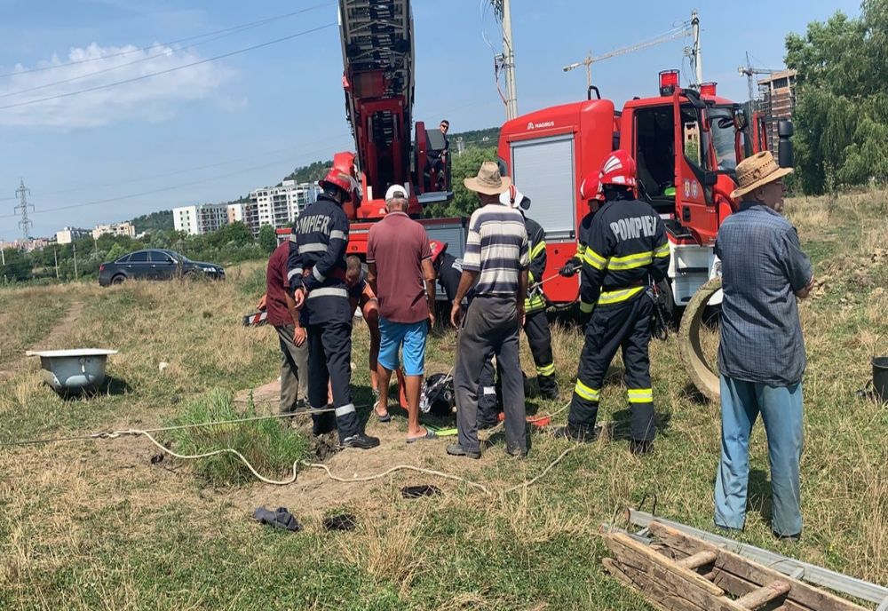 FOTO | Viţel căzut într-o fântână în Târgu Mureş! Pompierii au reuşit să îl salveze