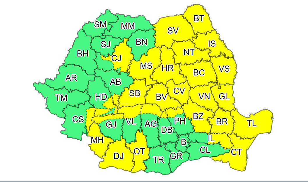 Prognoza meteo: Mai mult de jumătate din țară e sub cod galben de vânt puternic