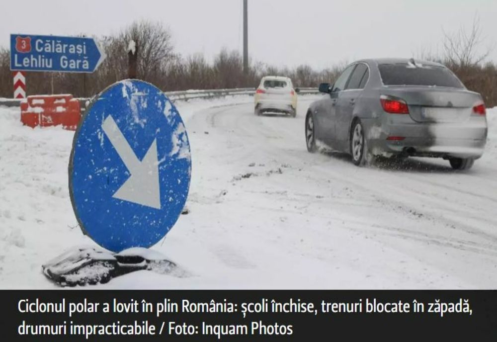 Ciclonul polar a lovit în plin România: școli închise, trenuri blocate în zăpadă, drumuri impracticabile. Este cod galben de viscol și ger