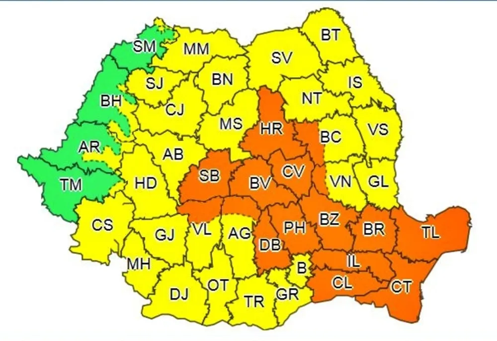 COD GALBEN de instabilitate atmosferică și intensificări ale vântului în mai multe județe din Transilvania