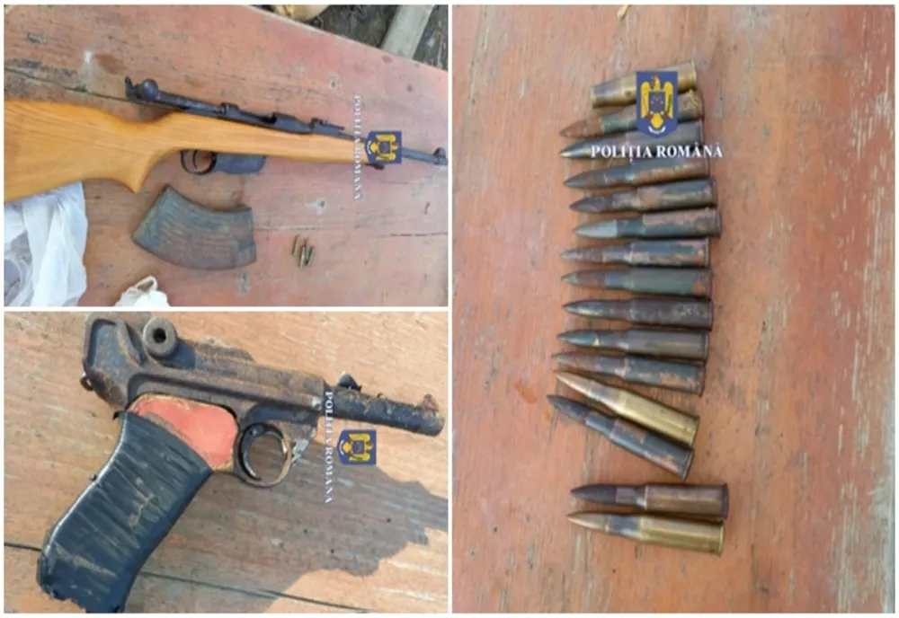 Bărbat din Mureș, reținut! La percheziții, polițiștii au găsit arme letale din al Doilea Război Mondial