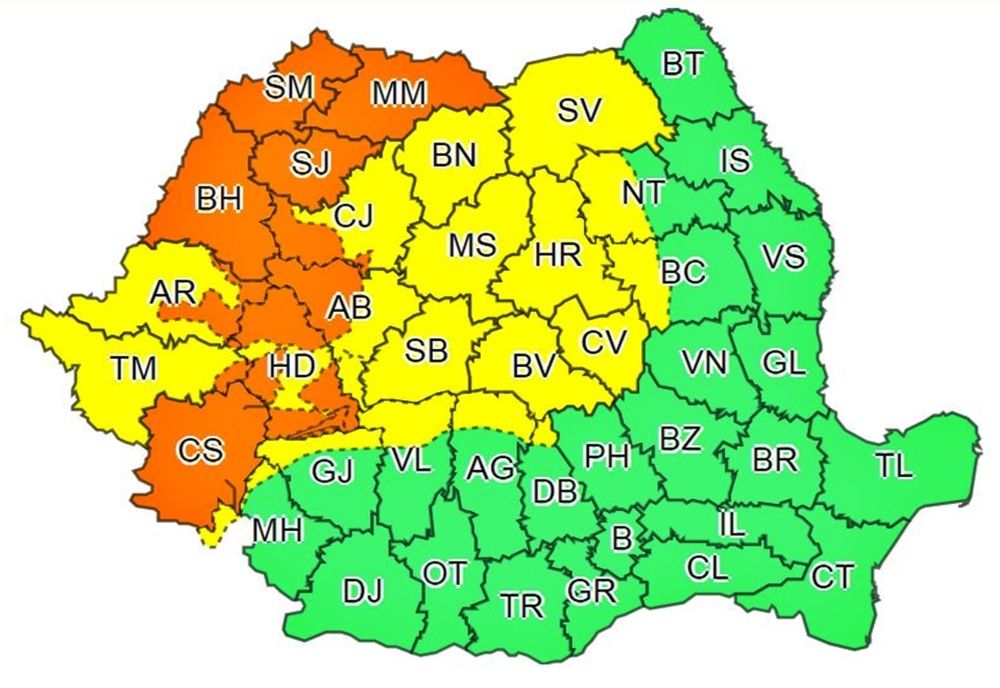 COD GALBEN de ploi, inclusiv în Mureș! Vezi cât durează