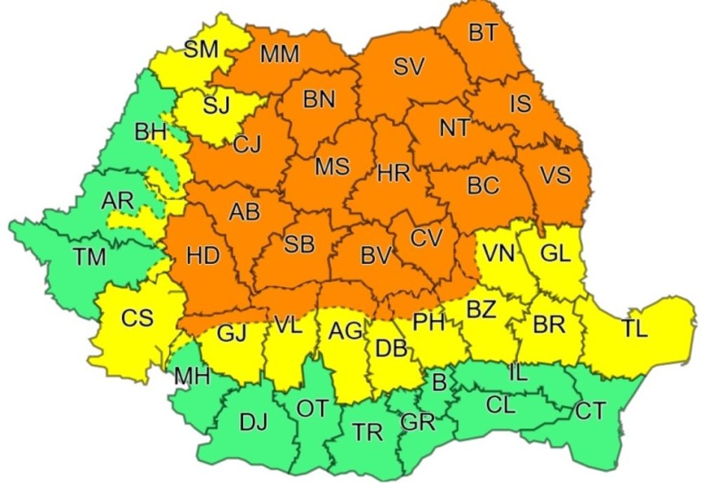 Avertizarea COD PORTOCALIU de FURTUNI prelungită până miercuri