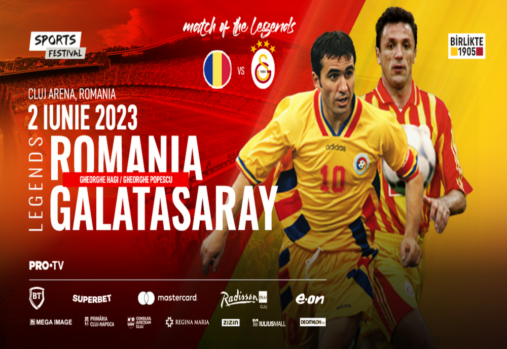 Demonstrativ legendar la Sports Festival: All Stars Romania vs. Galatasaray Legends, pe Cluj Arena